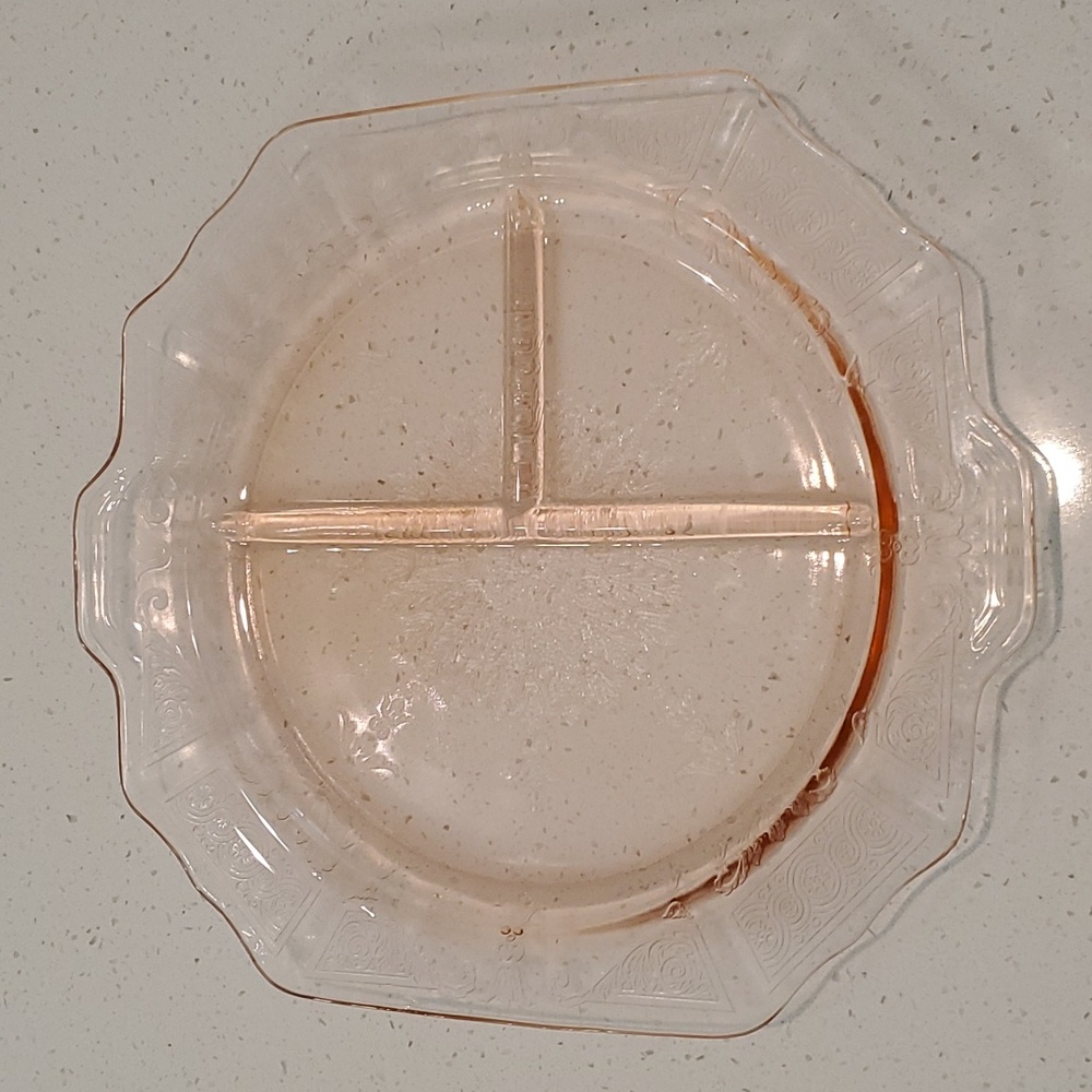 Anchor Hocking Princess Pink Handled Grill Plate Depression Glass